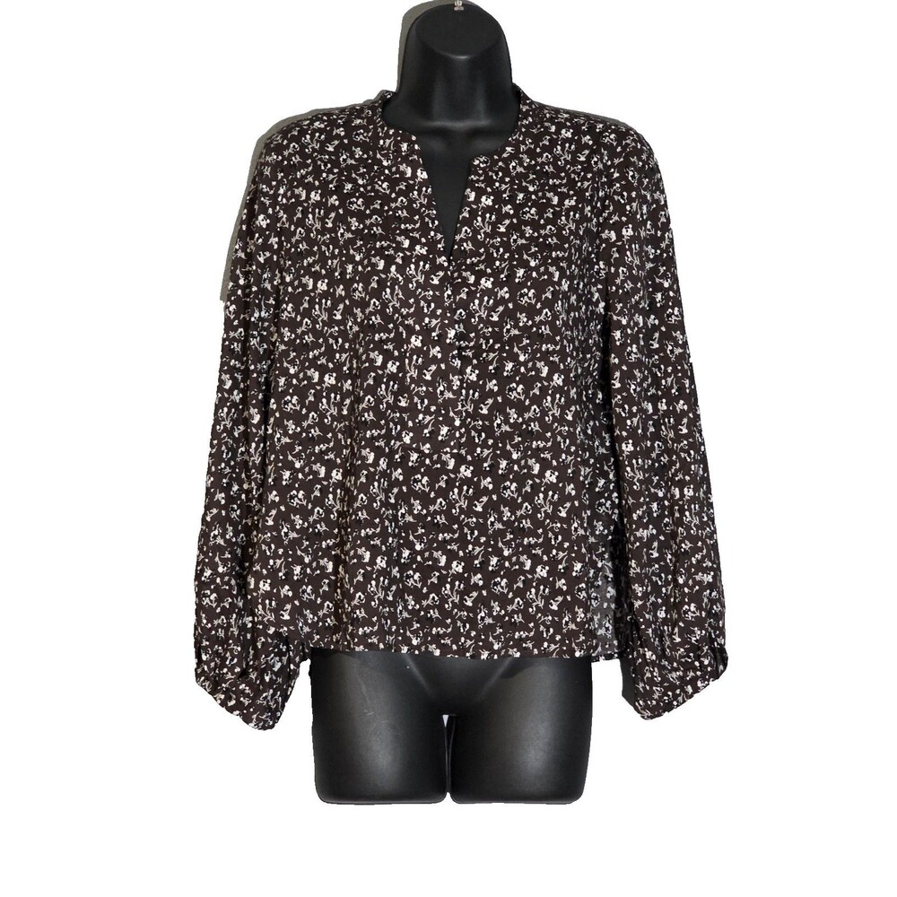Madewell Womens V- neck Long Sleeves Blouse Brown Floral sz small